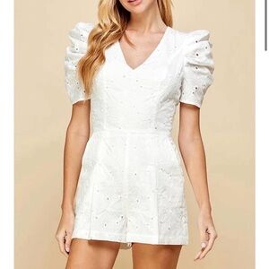 TCEC White Eyelet Puff Sleeve Romper